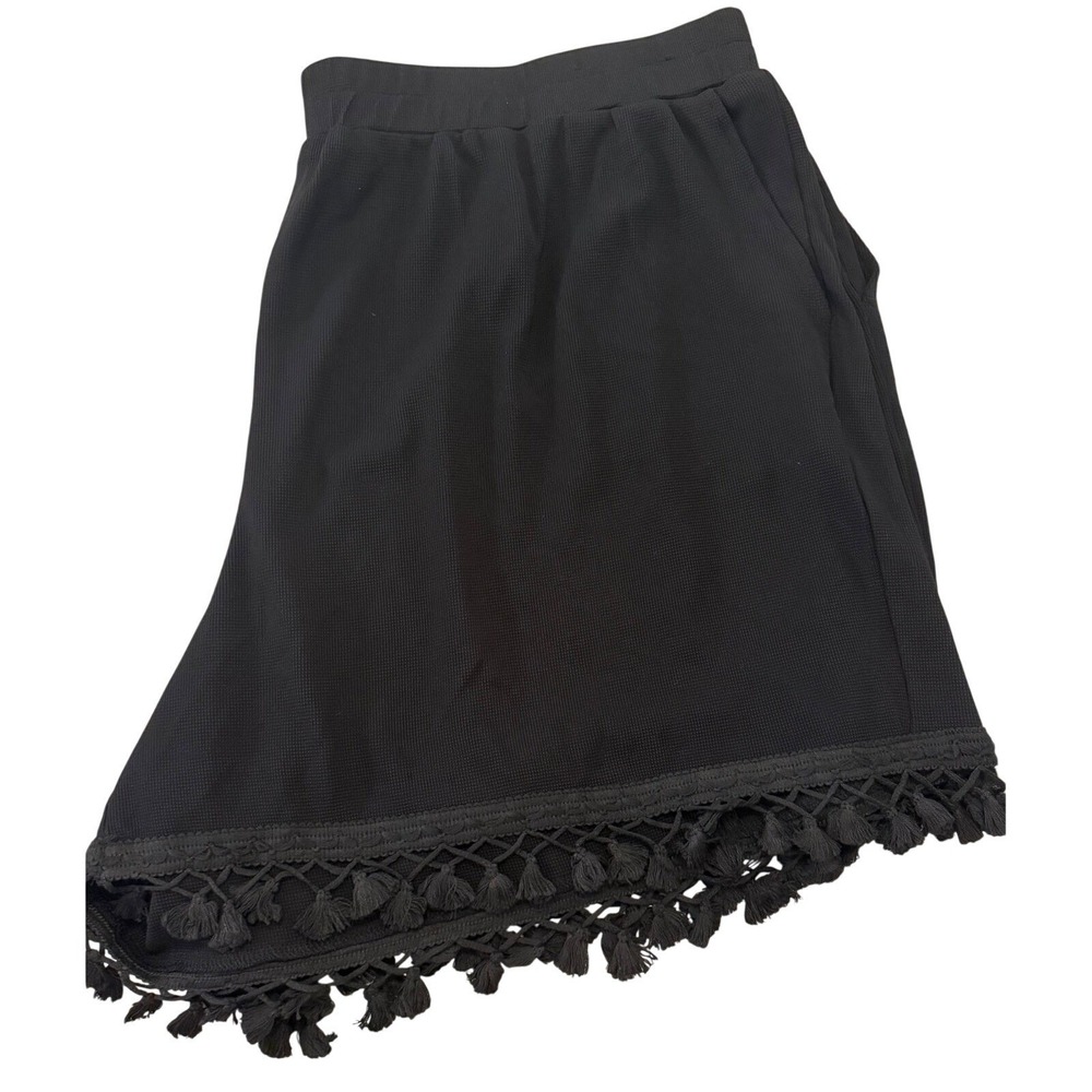 Bloomchic Shorts Women 28 Black Tassel Trim Waffle Knit Boho Casual